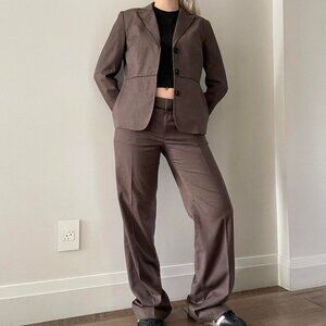 brown matching blazer jacket and dress pants suit set